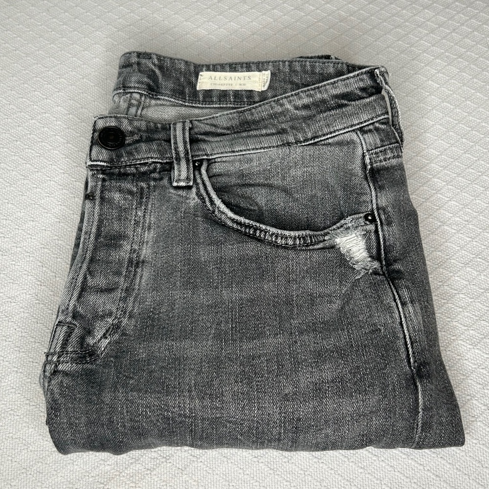 All Saints Men's Cigarette Jeans, Distressed Black, 30 W, 30 L